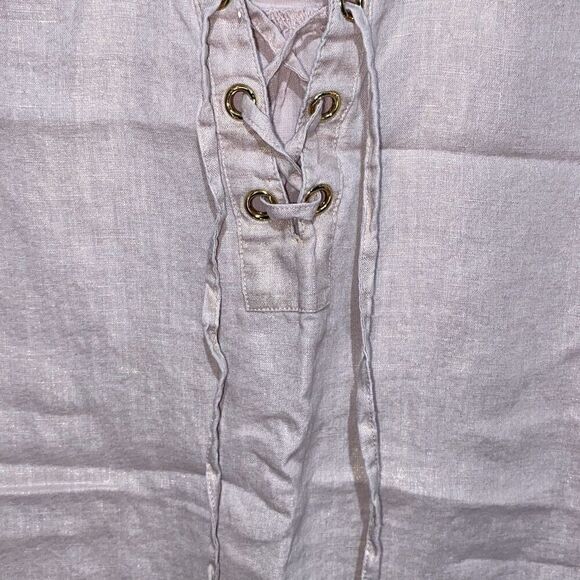 Ellen Tracy Women's Light Pink Linen Lace-Up Short Sleeve Top Size Medium - Picture 4 of 10